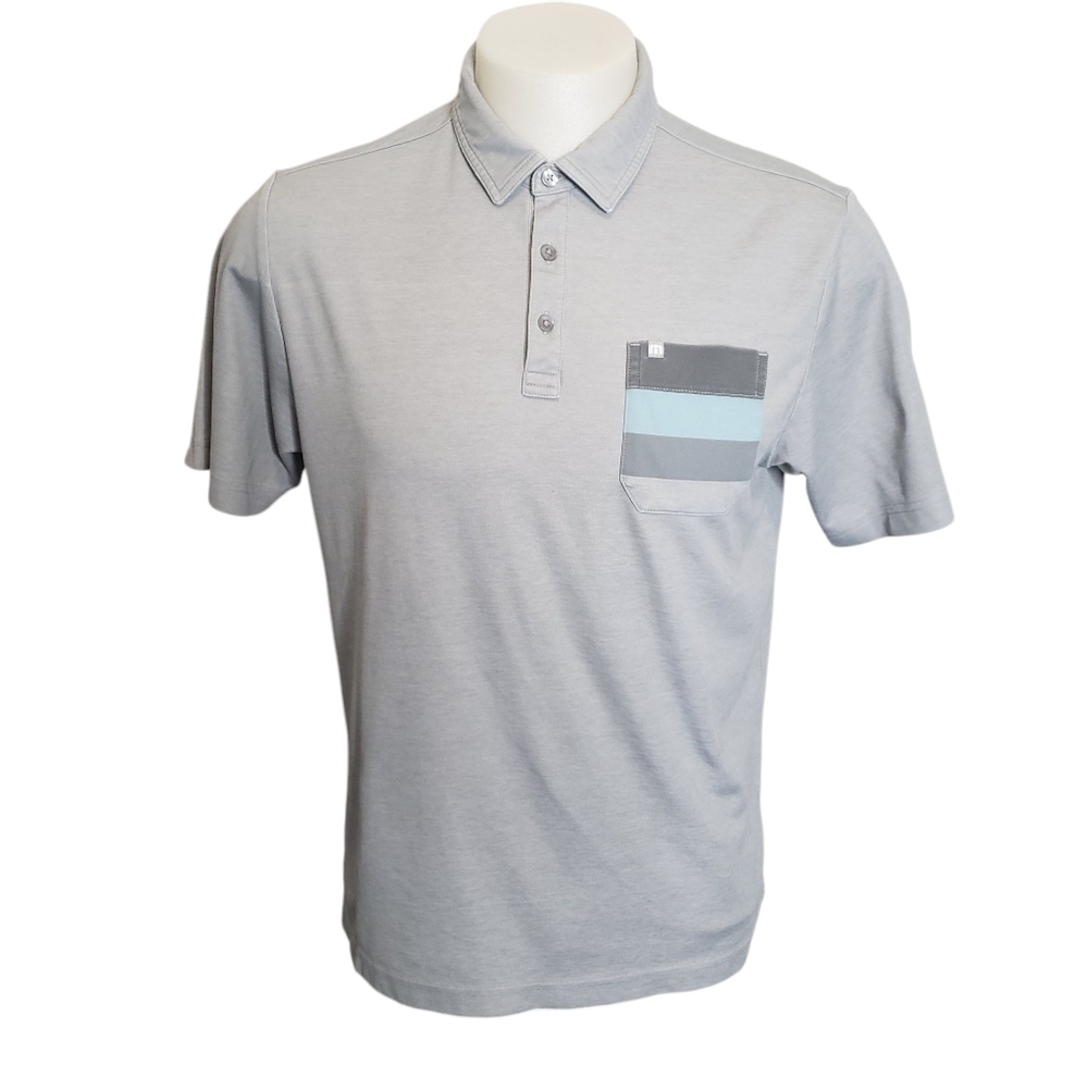 Travis Mathew Polo Shirt Size Medium Gray With Striped Pocket & Logo Golf  Mens‎
